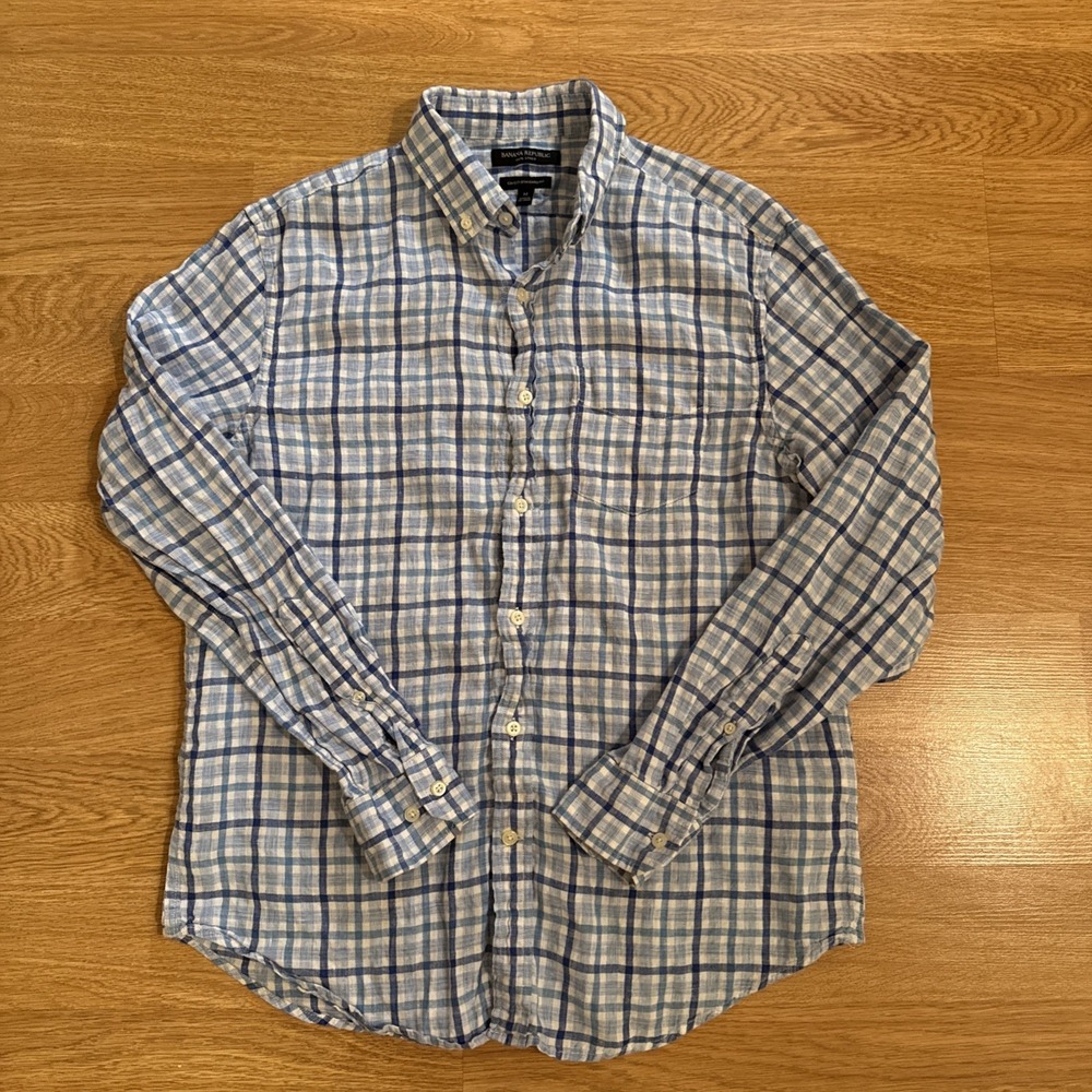 Banana Republic Shirt Men's Multicolor Medium Linen Camden‎ Standard Fit Preppy